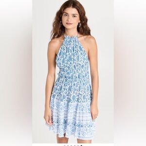 NWOT Playa Lucila Blue White Halter Backless Beach Dress
